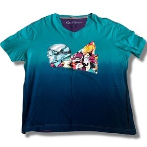 Robert Graham Graphic V-Neck Tee – Size L | 100% Cotton | Artwear Statement |